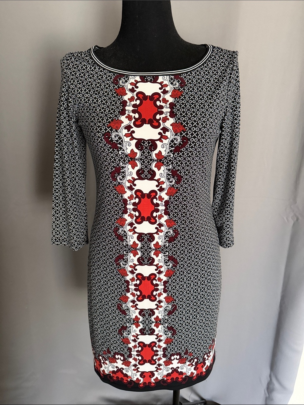 Max Studio Women’s Black and Red Patterned Sheath Dress
